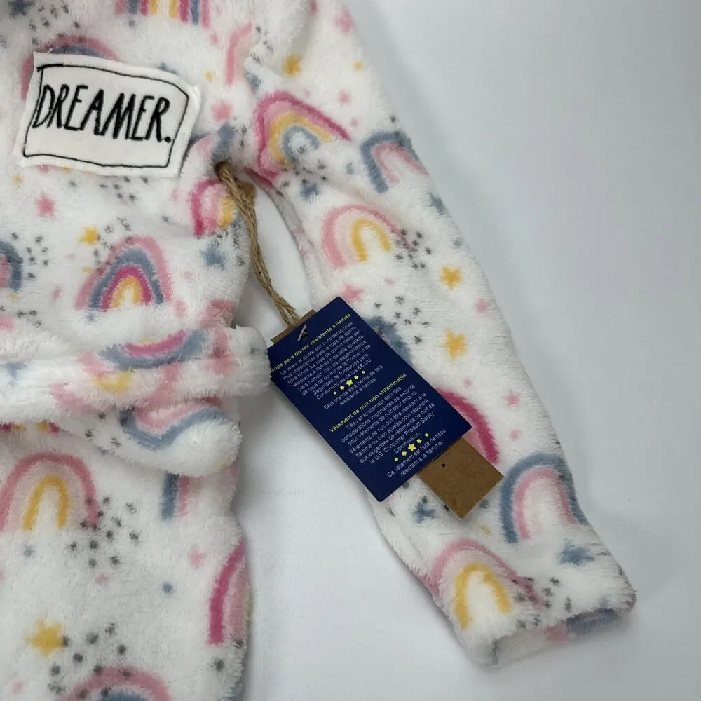 NWT Toddler Little Girl Rae Dunn Dreamer Patch Rainbow Print Fleece Robe